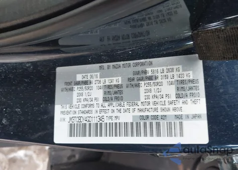 2016 Mazda Cx-9 Grand Touring z USA, uszkodzony, nr VIN JM3TCBDY4G0111345